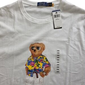 Ralph Lauren Polo Bear T Shirt Men's 2XB White Hawaiian Print Crew Neck